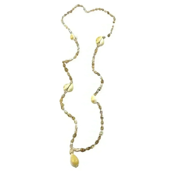 Cowrie Shells Natural Seashells Beaded Long Necklace Handmade 36" - Picture 1 of 10